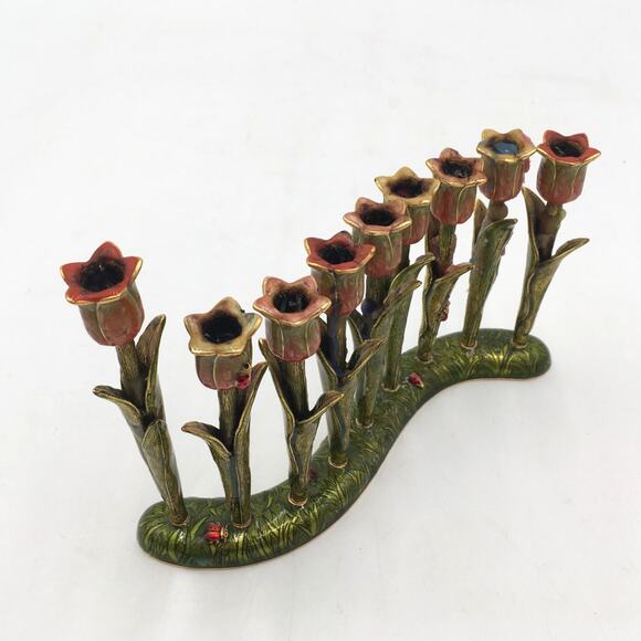 Quest Limited Edition Hand Painted Enamel Tulip Menorah 5" - Picture 1 of 7